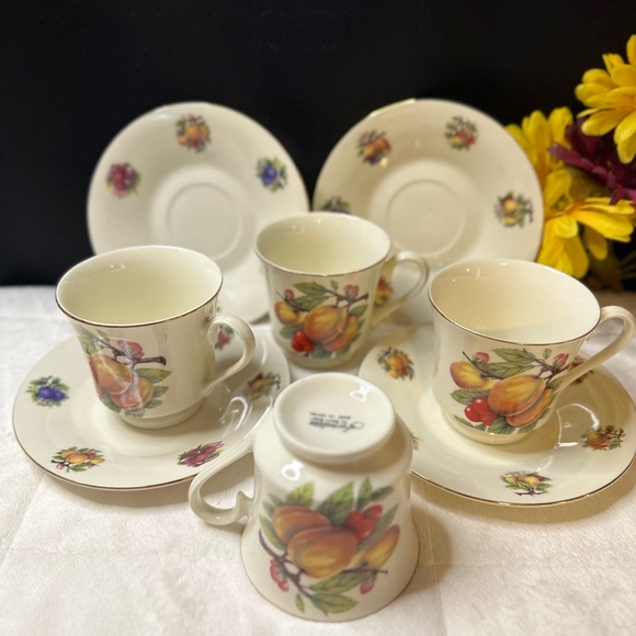 Set Of 4 Vintage Formalities By Baum Brothers Fruit Footed Cups & Saucer Set EVC - Picture 14 of 15